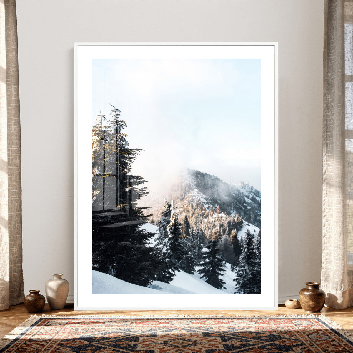 Snowy Mountain Forest Wall Art Canvas Print, Winter Pine Landscape