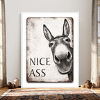 Funny Donkey Bathroom Wall Art Canvas Print, Nice Ass Farm Animal Sign