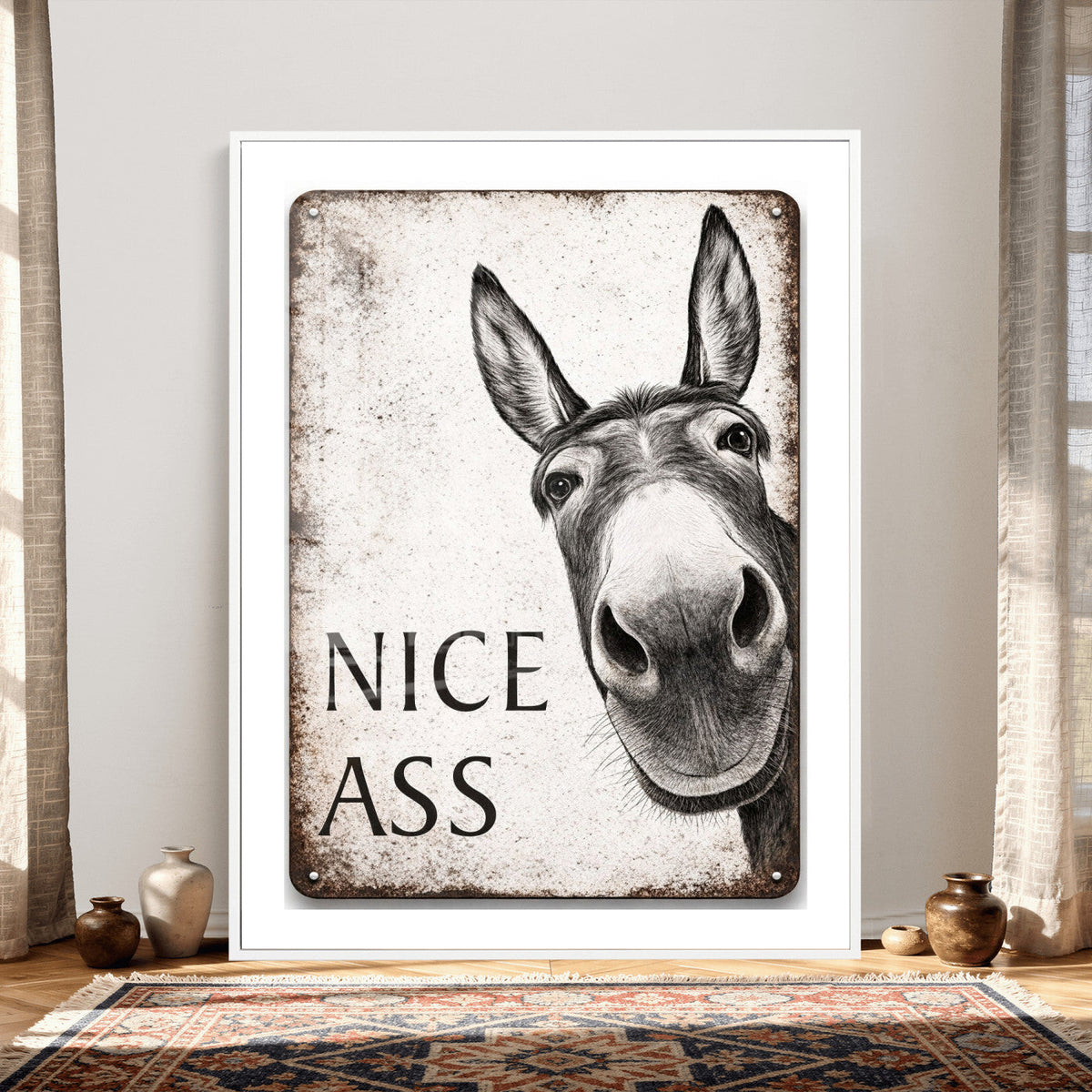 Funny Donkey Bathroom Wall Art Canvas Print, Nice Ass Farm Animal Sign