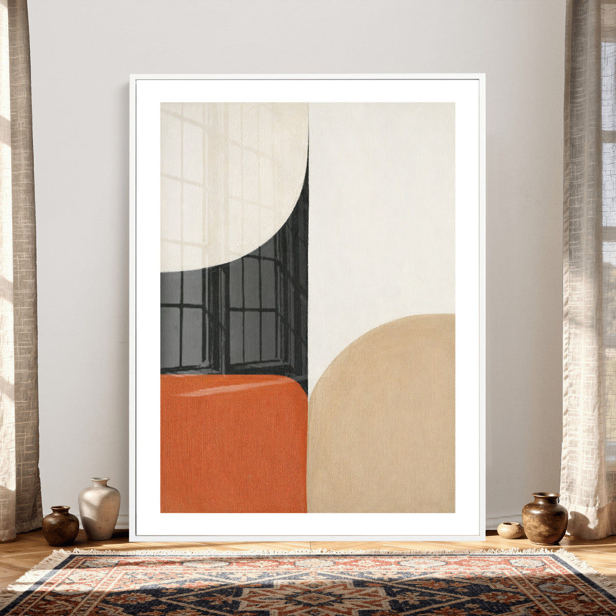 Geometric Abstract Wall Art Canvas Print, Orange Blue