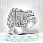 14K White Gold 1-1/2 Cttw Round and Baguette Diamond Bypass Cocktail Ring Band (H-I Color, SI1-SI2 Clarity) - Size 7