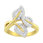 10k Yellow and White Gold 1/2 Cttw Baguette and Round Diamond Bypass Triple Leaf Ring (I-J Color, I1-I2 Clarity) - Size 7