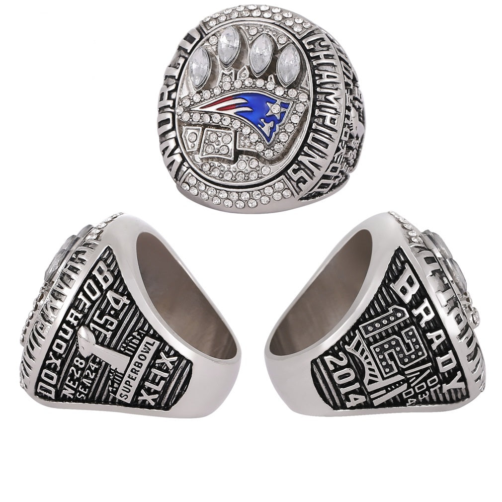 New England Patriots Super Bowl Championship Ring & Trophy Set– 2002, 2004, 2005, 2015, 2017 & 2019