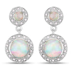 2.27 Carat Genuine Ethiopian Opal and White Diamond .925 Sterling Silver Earrings