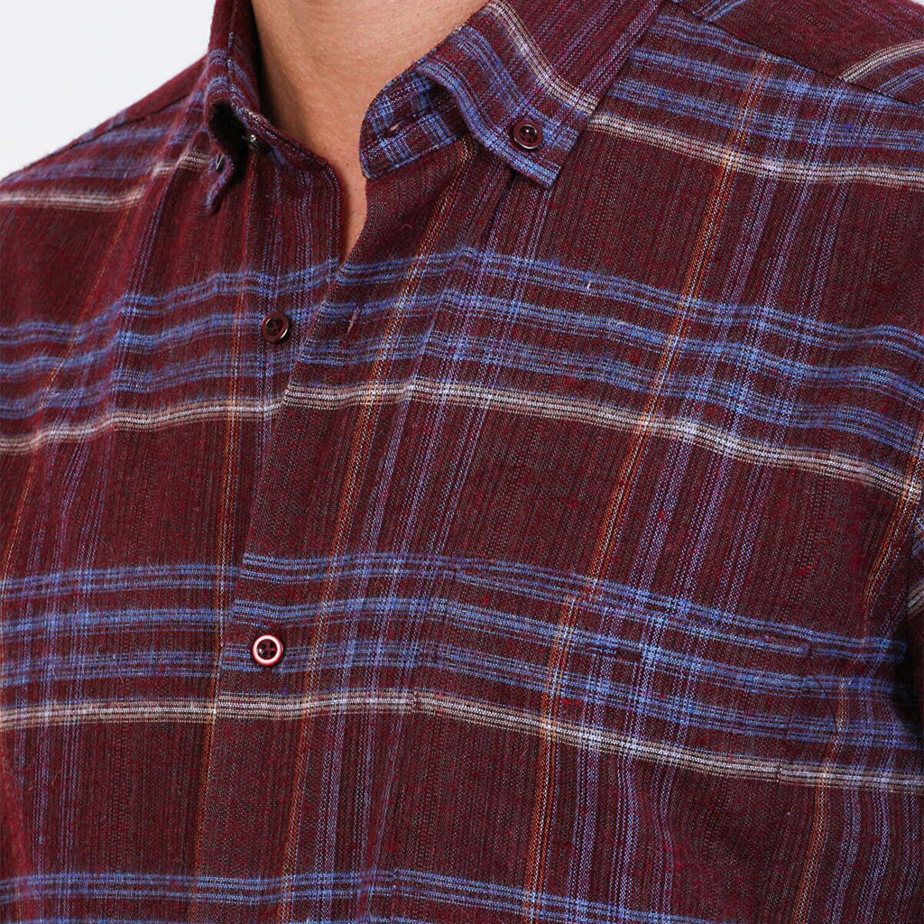 Sean Long Sleeve Checked Pocket Shirt // Burgundy