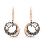 14K Rose Gold 1.00 Cttw White and Brown Diamond Intertwining Hoops and Circle Dangle Earrings (H-I/Brown Color, SI1-SI2 Clarity)