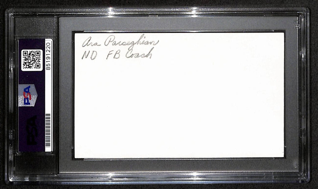 Ara Parseghian CHOF Signed/Auto 3x5 Index Card Notre Dame PSA/DNA 187445