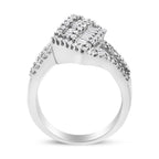 14K White Gold 1-1/2 Cttw Round and Baguette Diamond Bypass Cocktail Ring Band (H-I Color, SI1-SI2 Clarity) - Size 7