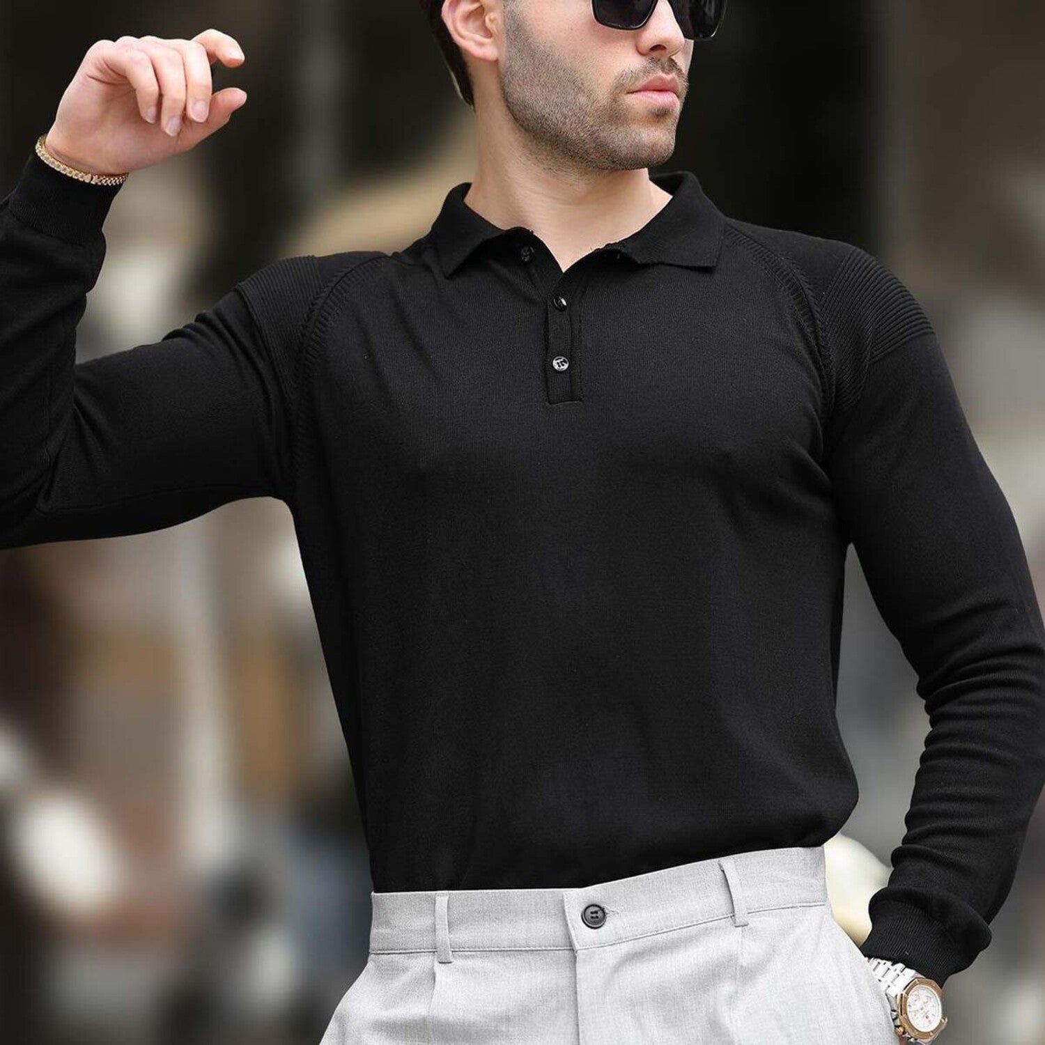 Knit Polo Sweater // Black