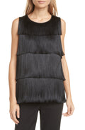 Club Monaco Layered Fringe Sleeveless Top in Black  Size X-Small