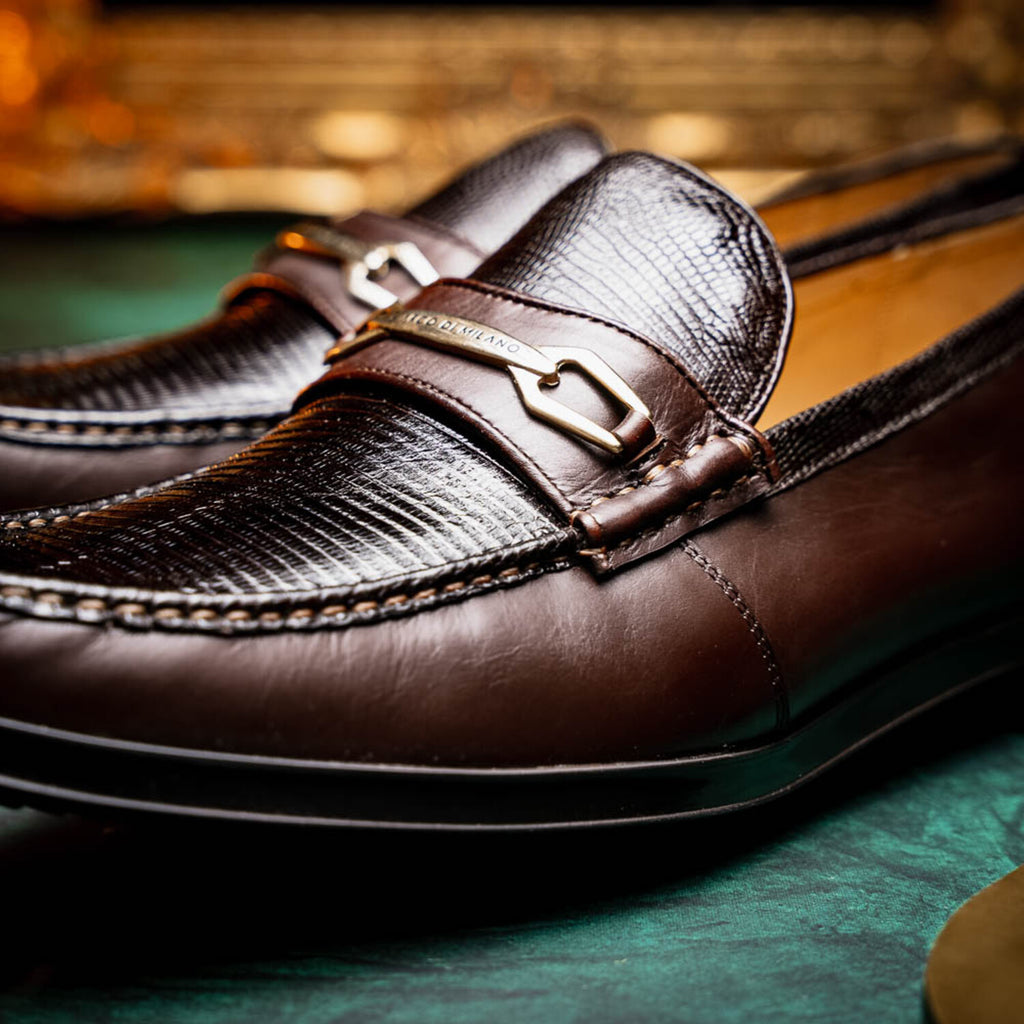 Ravello // Lizard Ring Leather Loafers // Brown