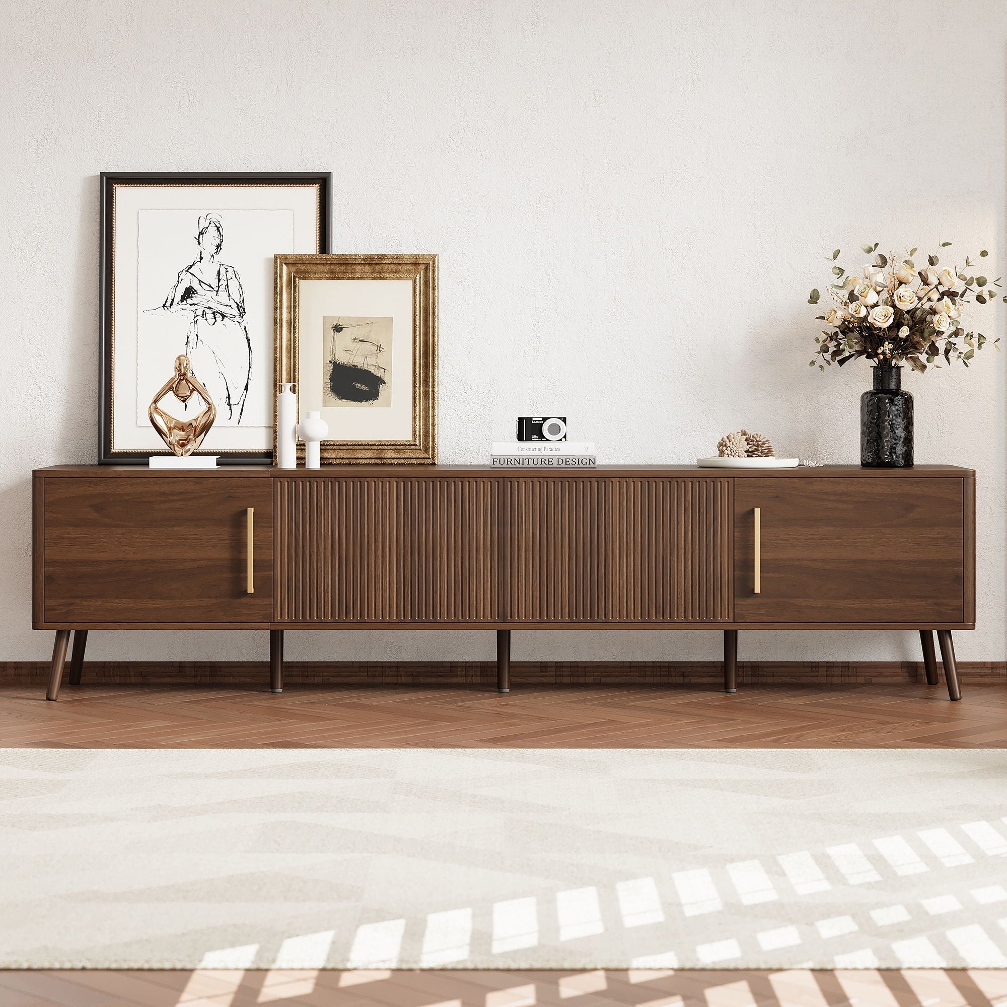 TV Stand For TVs Up To 85" With Fluted Door - Walnut