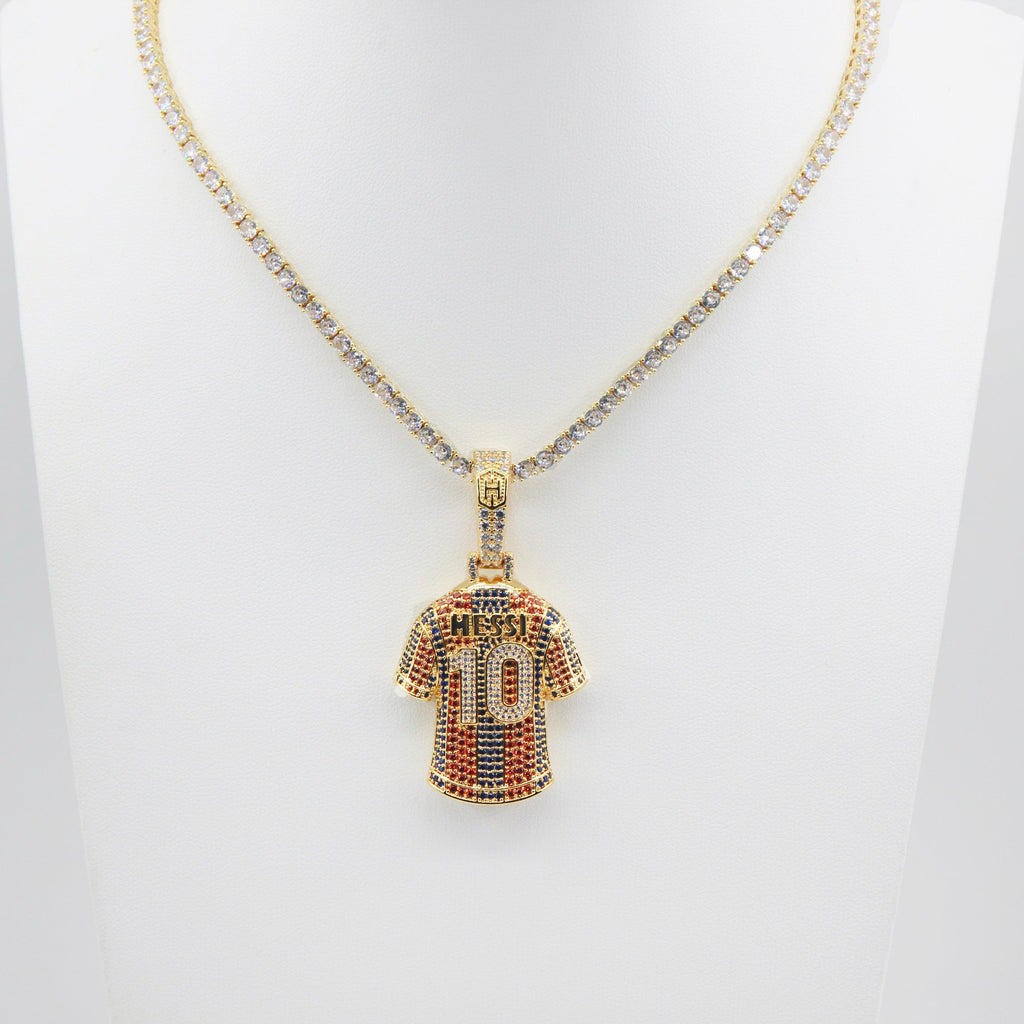 Luxury Football MESSI #10 Jersey Pendant Necklace with Zircon Stones – Perfect Gift for Sports Fans