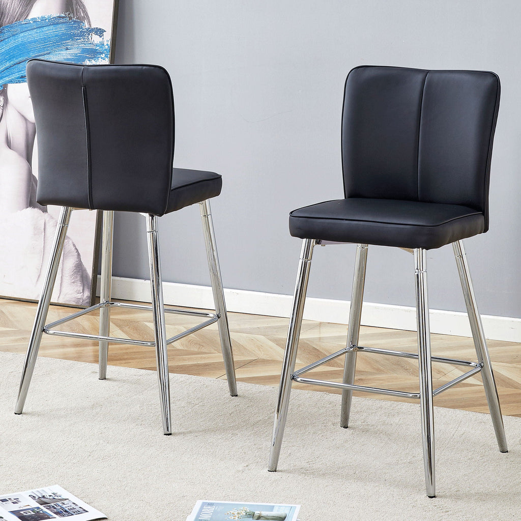 Modern Bar Chair Set Streamlined Backrest Metal Legs 2 - Black / Silver