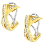 14K Yellow and White Gold 1/2 TDW "X" Shape Cross Over Diamond Hoop Earrings (I-J, I2-I3)