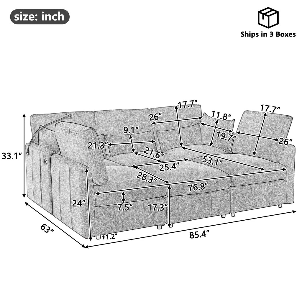 Modern Modular U-Shaped Sofa Bed With Movable Ottoman