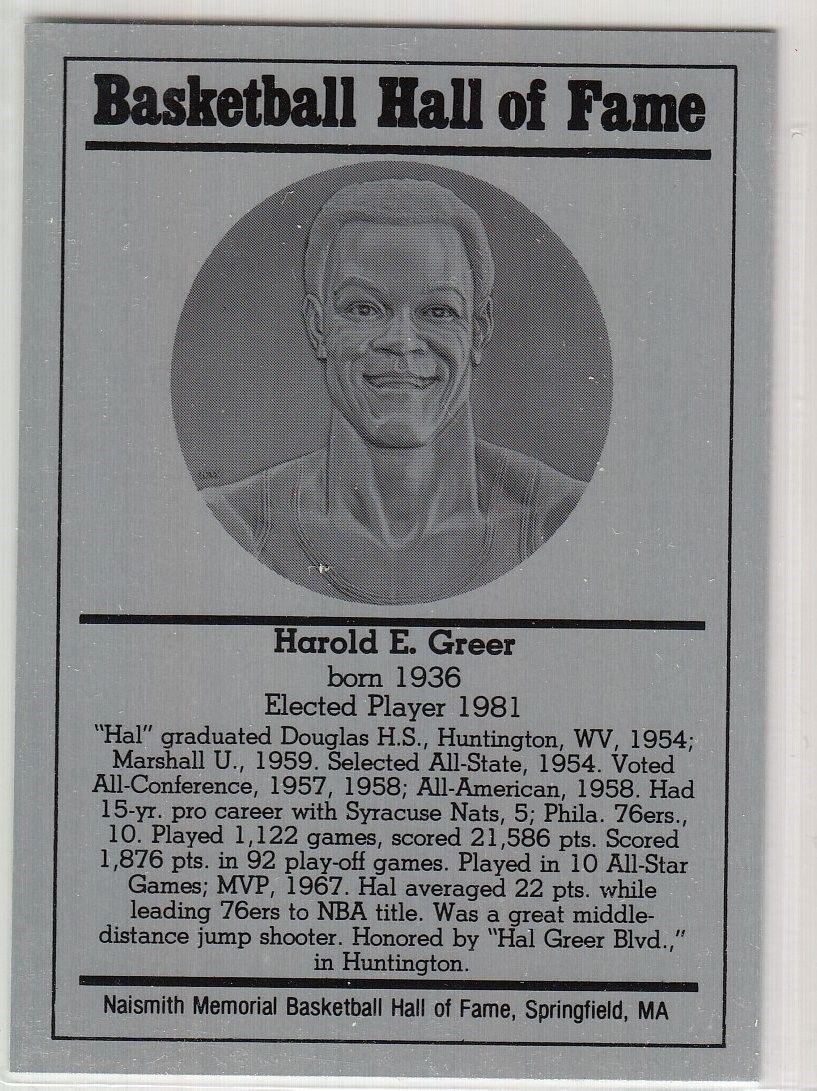 1986-2002 Basketball Hall of Fame Metallic HAROLD E. GREER Series 12 128800