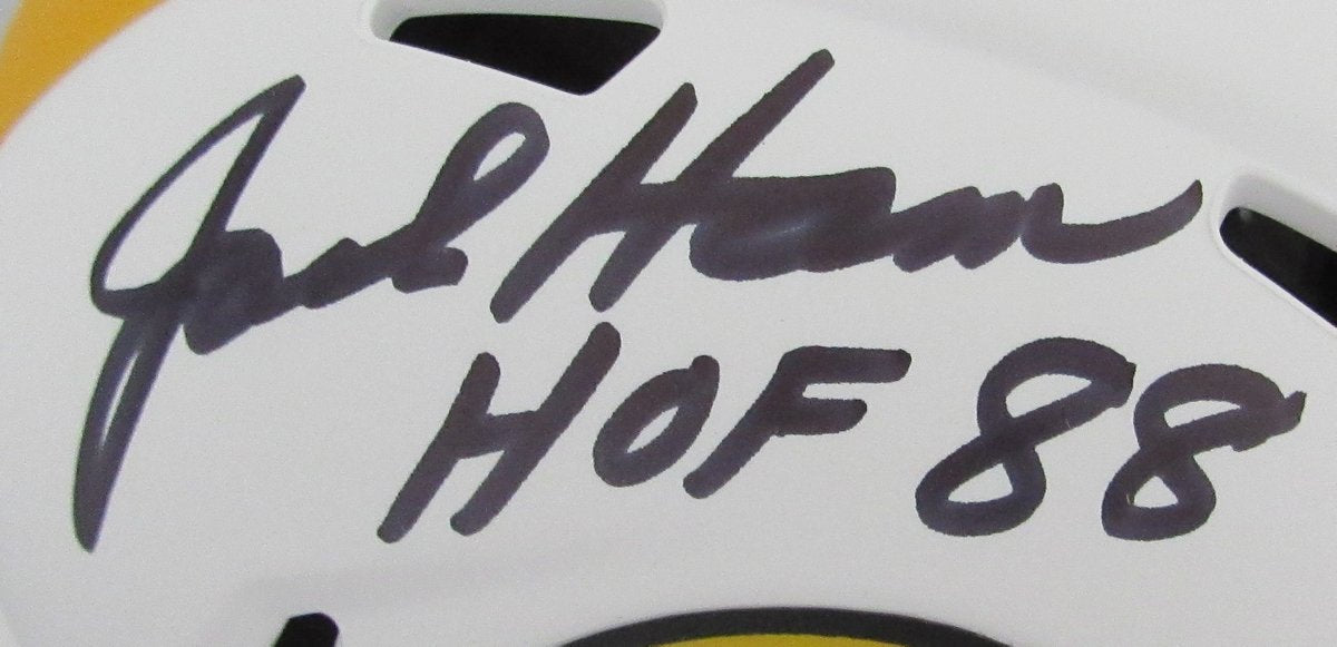 Jack Ham HOF Signed/Insc White Lunar Mini Helmet Steelers Becket Witness 192375