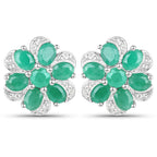 7.84 Carat Genuine Emerald and White Topaz .925 Sterling Silver 3 Piece Jewelry Set (Ring, Earrings, and Pendant w/ Chain)