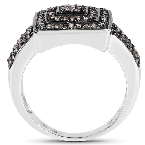 0.42 Carat Genuine Champagne Diamond .925 Sterling Silver Ring