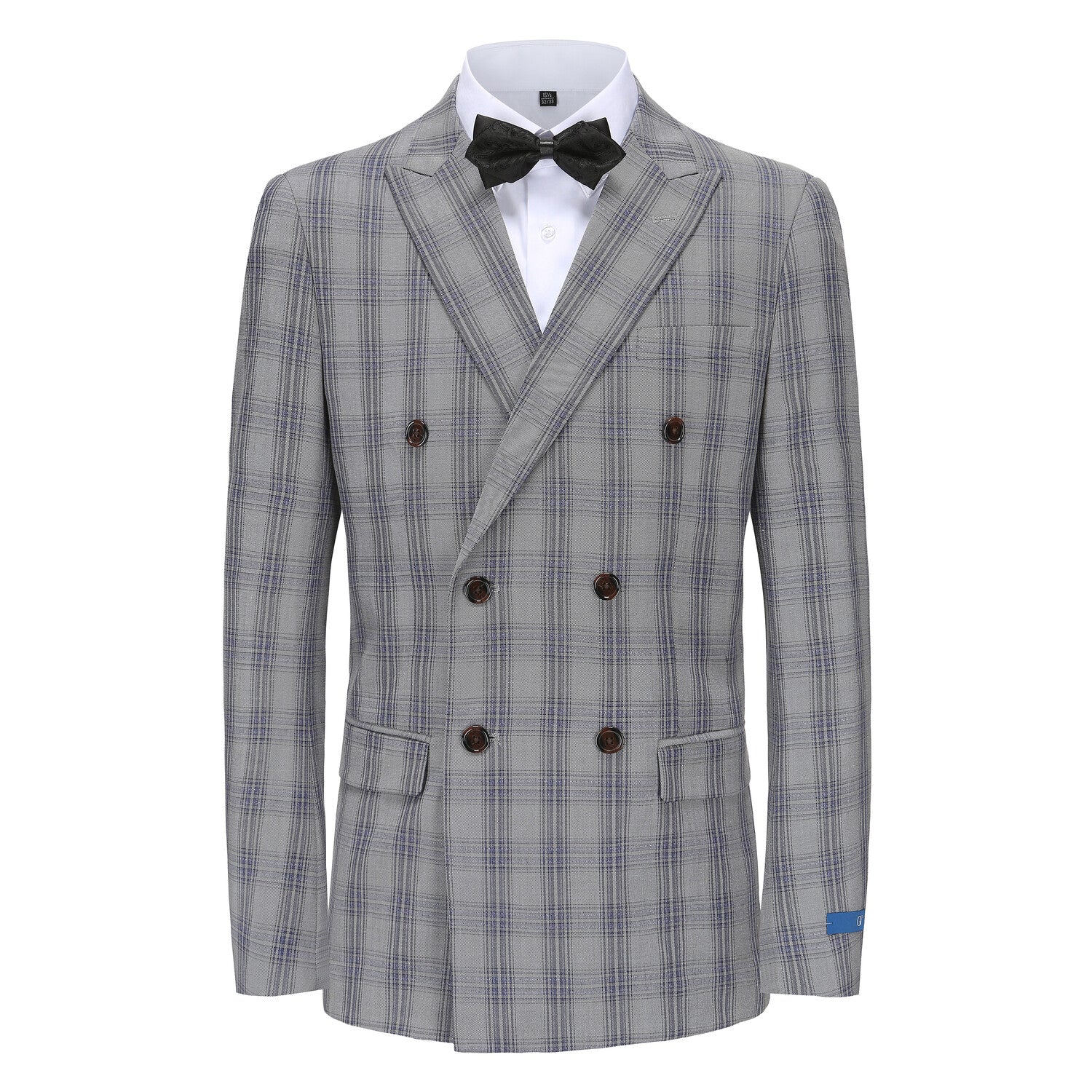 2-Piece Performance Stretch Double Breasted Blue Check Suit // Blue