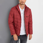 Mock Neck Striped Quilted Jacket // Burgundy