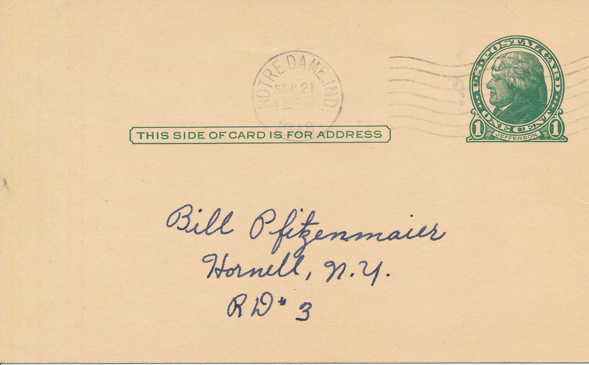 Jim Martin Notre Dame Fighting Irish  CFB HOF Signed 1948 GPC Postcard 144799