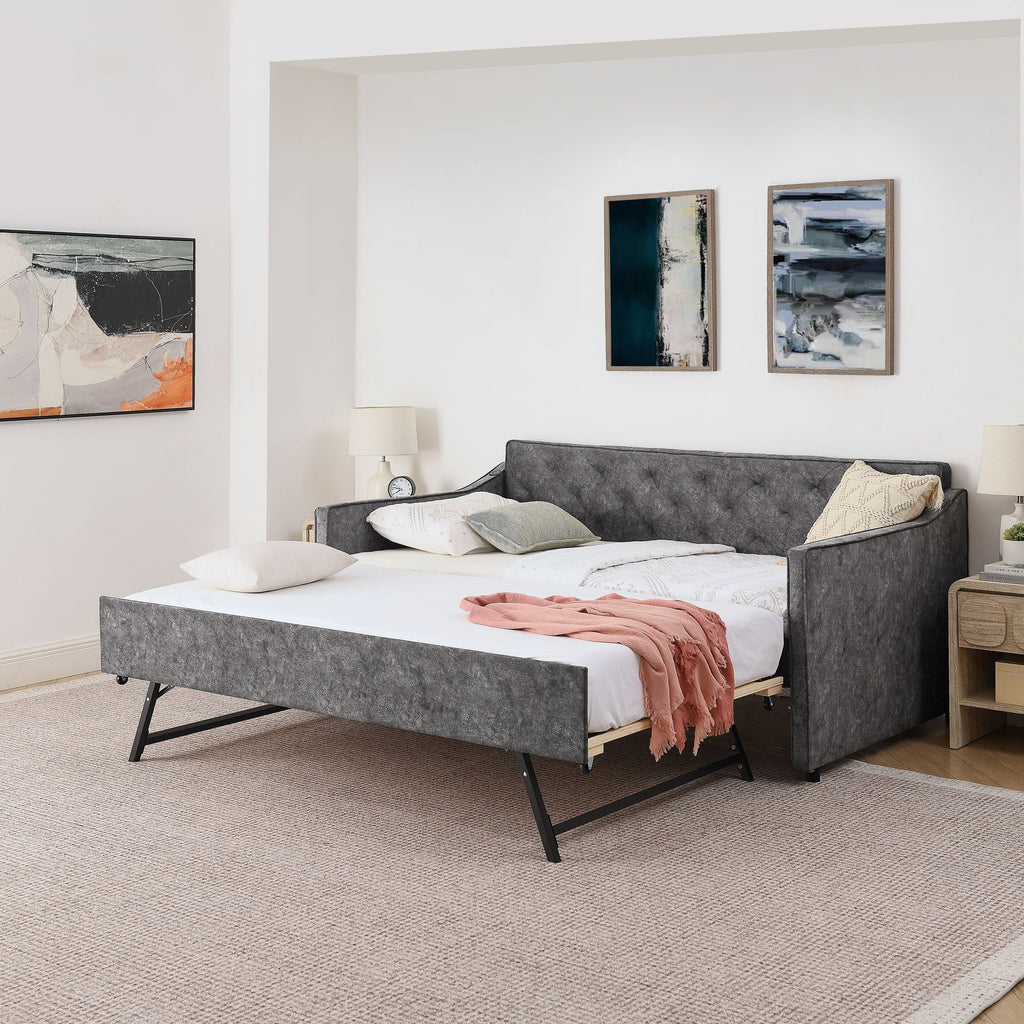 Daybed With Pop Up Trundle And USB Charging Armrest