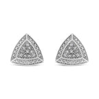 .925 Sterling Silver Diamond-Accented Trillion Shaped 4-Stone Halo-Style Stud Earrings (H-I Color, I2-I3 Clarity)