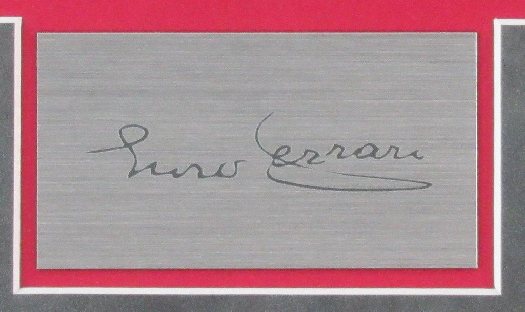 Enzo Ferrari Collage w/Laser Engraved Autograph and License Plate Framed 187380