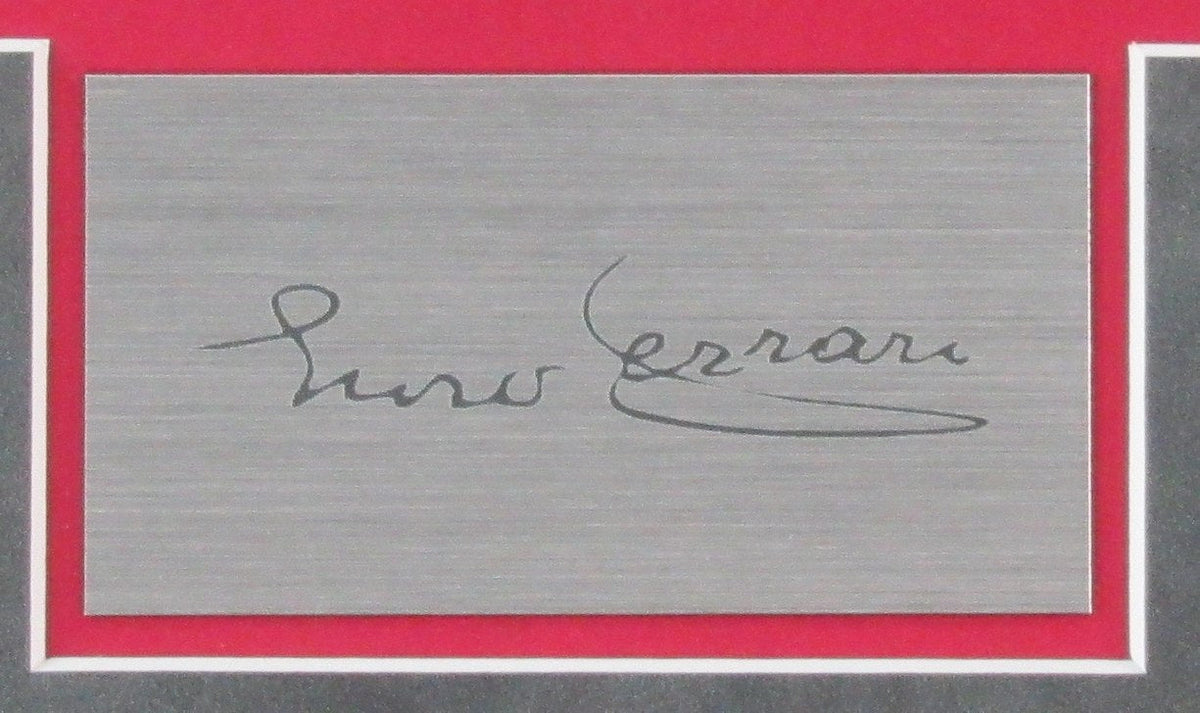 Enzo Ferrari Collage w/Laser Engraved Autograph and License Plate Framed 187380