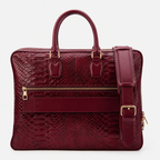 The Cortona Burgundy Python Leather Men’s Laptop Briefcase