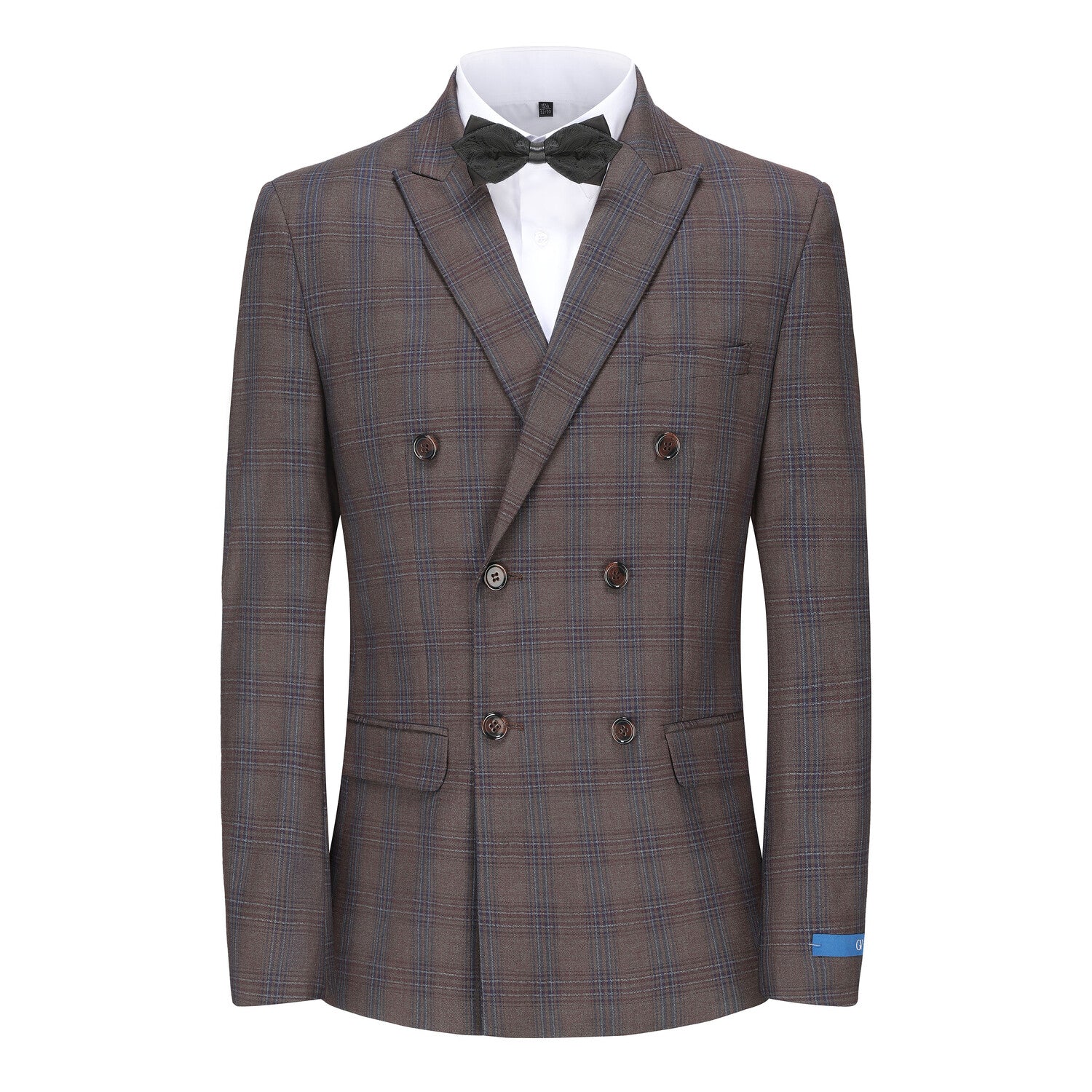 2-Piece Performance Stretch Double Breasted Blue Check Suit // Brown