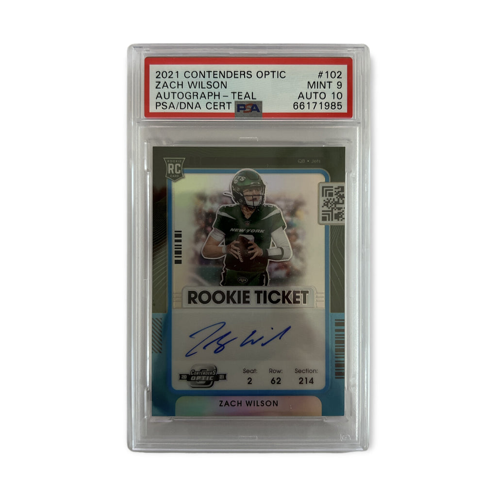 Zach Wilson // 2021 Contenders Optic Autograph Teal // Limited Edition #25/75 // Rookie Card // PSA 9 Mint 10 Auto