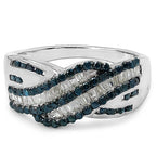 0.88 Carat Genuine Blue Diamond & White Diamond .925 Sterling Silver Ring