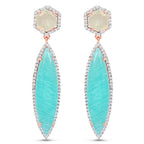 14K Rose Gold Plated 17.14 Carat Genuine Amazonite, Prehnite And White Topaz .925 Sterling Silver Earrings