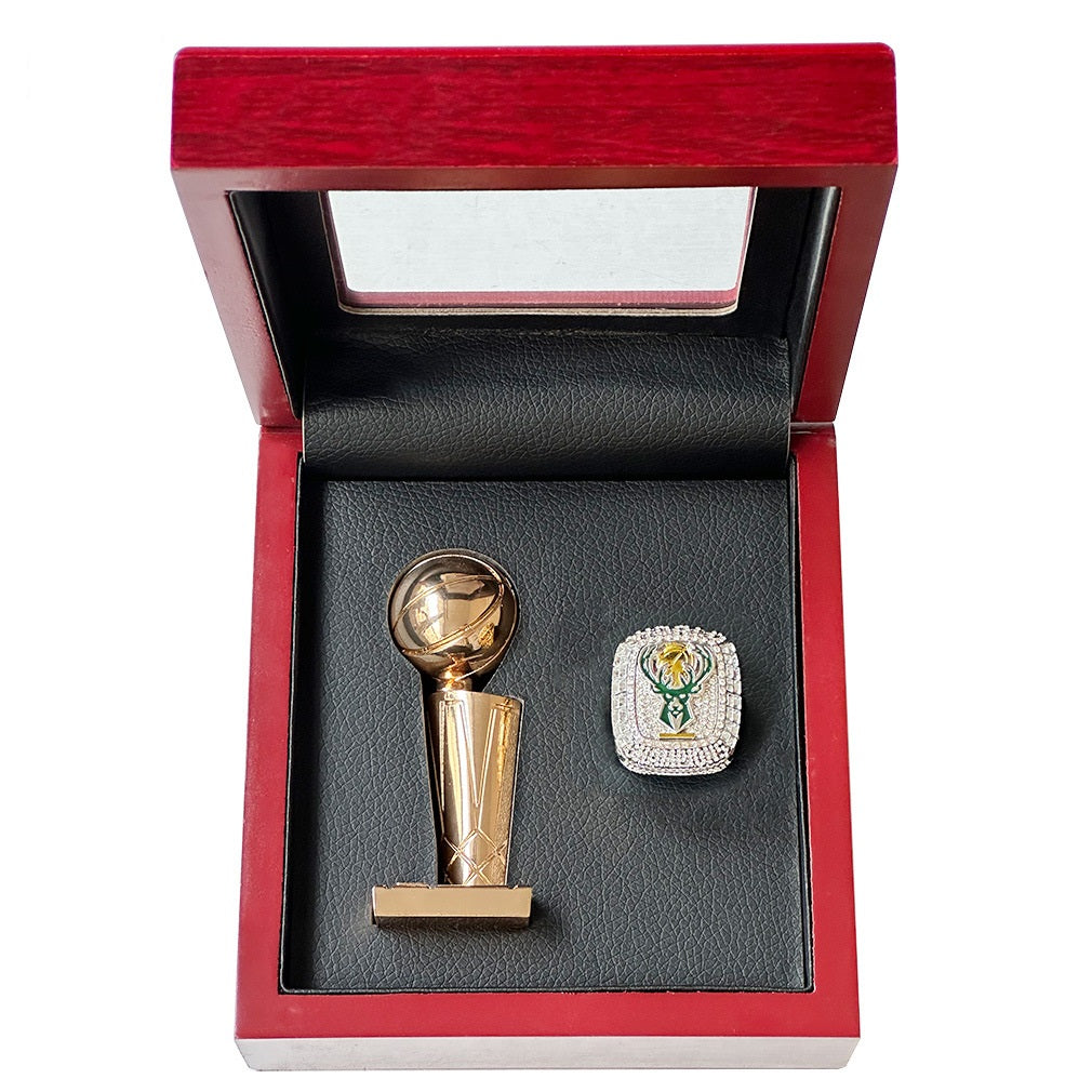 2021 Milwaukee Bucks Championship Ring and Trophy – #34 Tribute Commemorative Replica