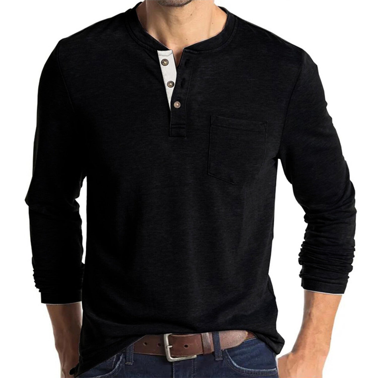 Pocket Henley Long Sleeve // Black