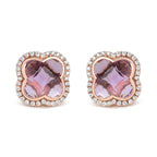18K Rose Gold 3/8 Cttw Diamond and 11x11mm Clover-Cut Purple Amethyst Gemstone Clover Halo Stud Earrings (G-H Color, SI1-SI2 Clarity)