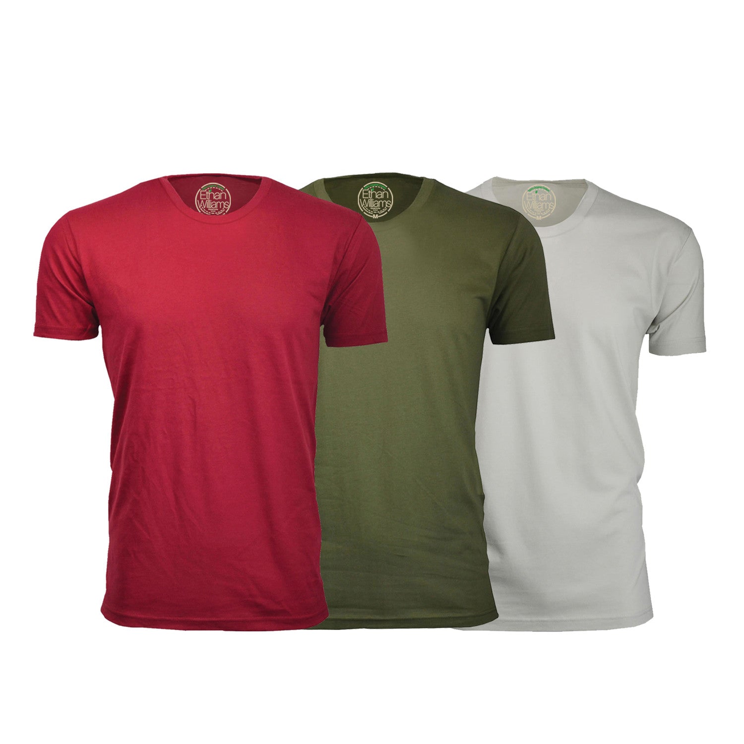 Semi-Fitted Crew Neck T-Shirt // Burgundy + Military Green + Sand // Pack of 3