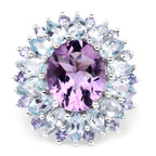 "7.79 Carat Genuine Amethyst, Blue Topaz and Tanzanite .925 Sterling Silver Ring