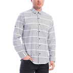 Horizontal Striped Pattern Long Sleeve Button-Up // Navy Blue + White