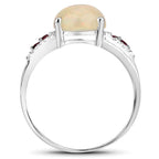 2.05 Carat Genuine Ethiopian Opal, Pink Tourmaline and White Topaz .925 Sterling Silver Ring
