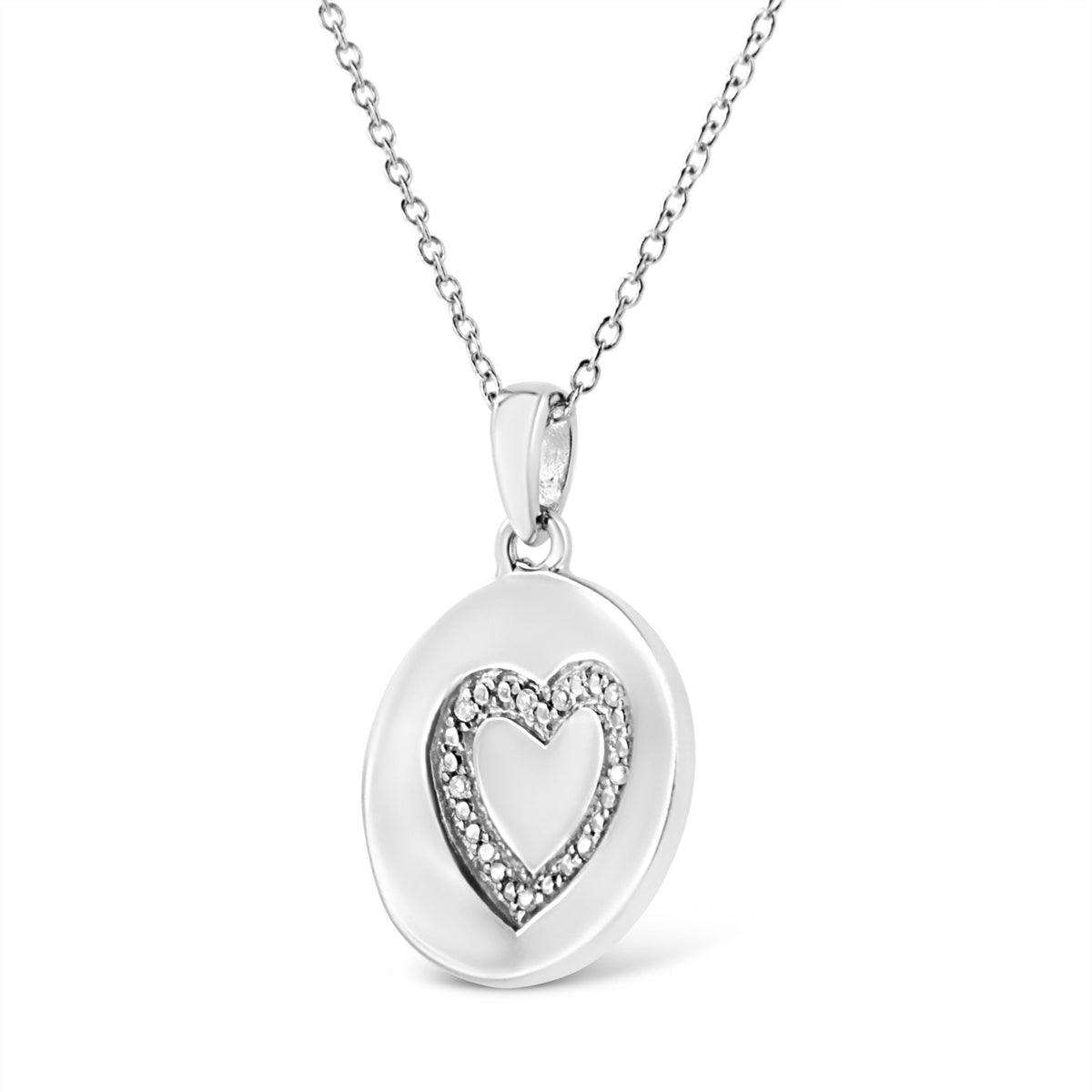 .925 Sterling Silver Prong-Set Diamond Accent Heart Emblemed 18" Pendant Necklace (I-J Color, I1-I2 Clarity)