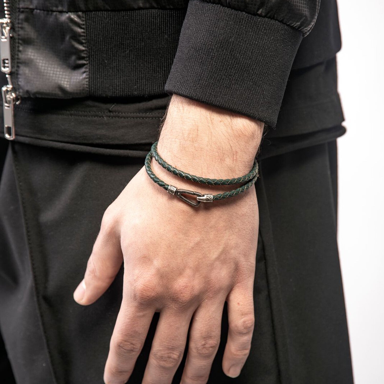 Lash Double Wrap Woven Leather Bracelet // Green