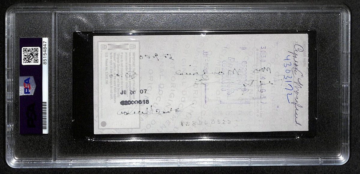 Johnny Unitas HOF Signed/Auto 2000 Bank Check Colts PSA/DNA GEM MT 10 192624