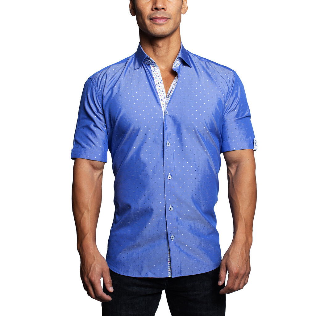 Galileo Silver Dot Button Up Shirt // Blue