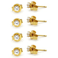 Cubic Zirconia Round 14K Gold Plated Stud Earrings Set Of 4 Stainless Steel Jewelry Men Women