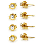 Cubic Zirconia Round 14K Gold Plated Stud Earrings Set Of 4 Stainless Steel Jewelry Men Women