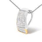 14K White and Yellow Gold 2.0 Cttw Princess Cut Diamond Two Tone Foldover Box Pendant 18â€ Box Chain Necklace (H-I Color, SI1-SI2 Clarity)